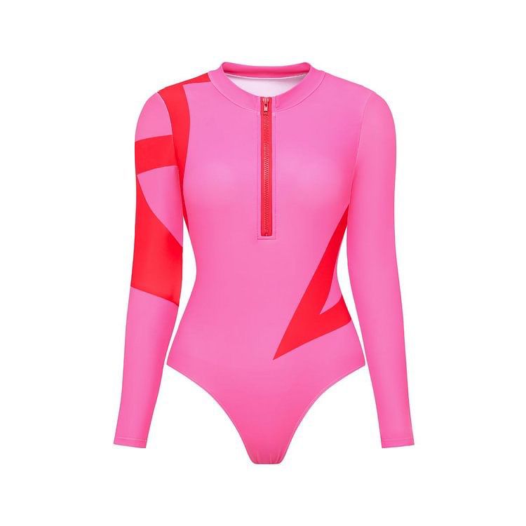 Pankh Abby Pink & Red Zip-Up Full sleeve Monokini Swimwear With Cover-Up