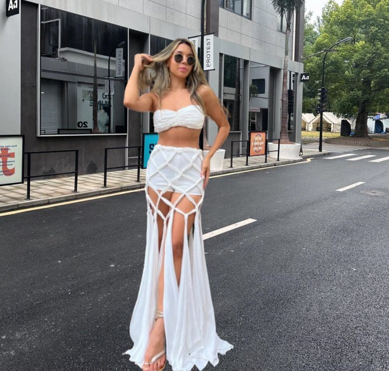 Pankh Gabriel Bandeau Bikini Set With Knotted Fringe Skirt