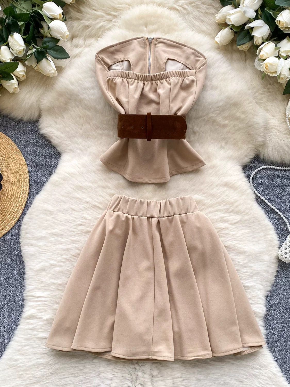 Pankh Briley Off Shoulder Tube Top And Short Set With Belt