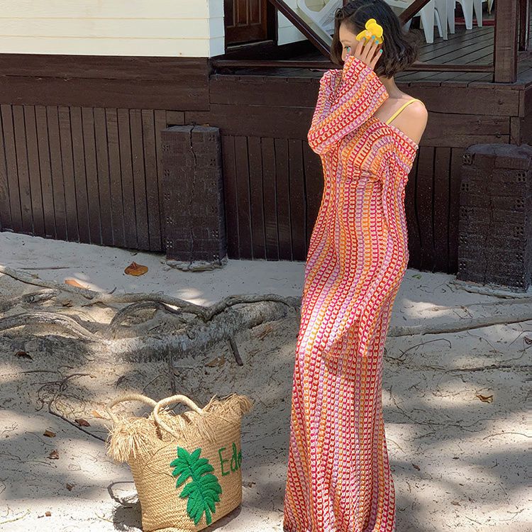 Pankh Saira Elegant Contrast Color Crochet Maxi Dress