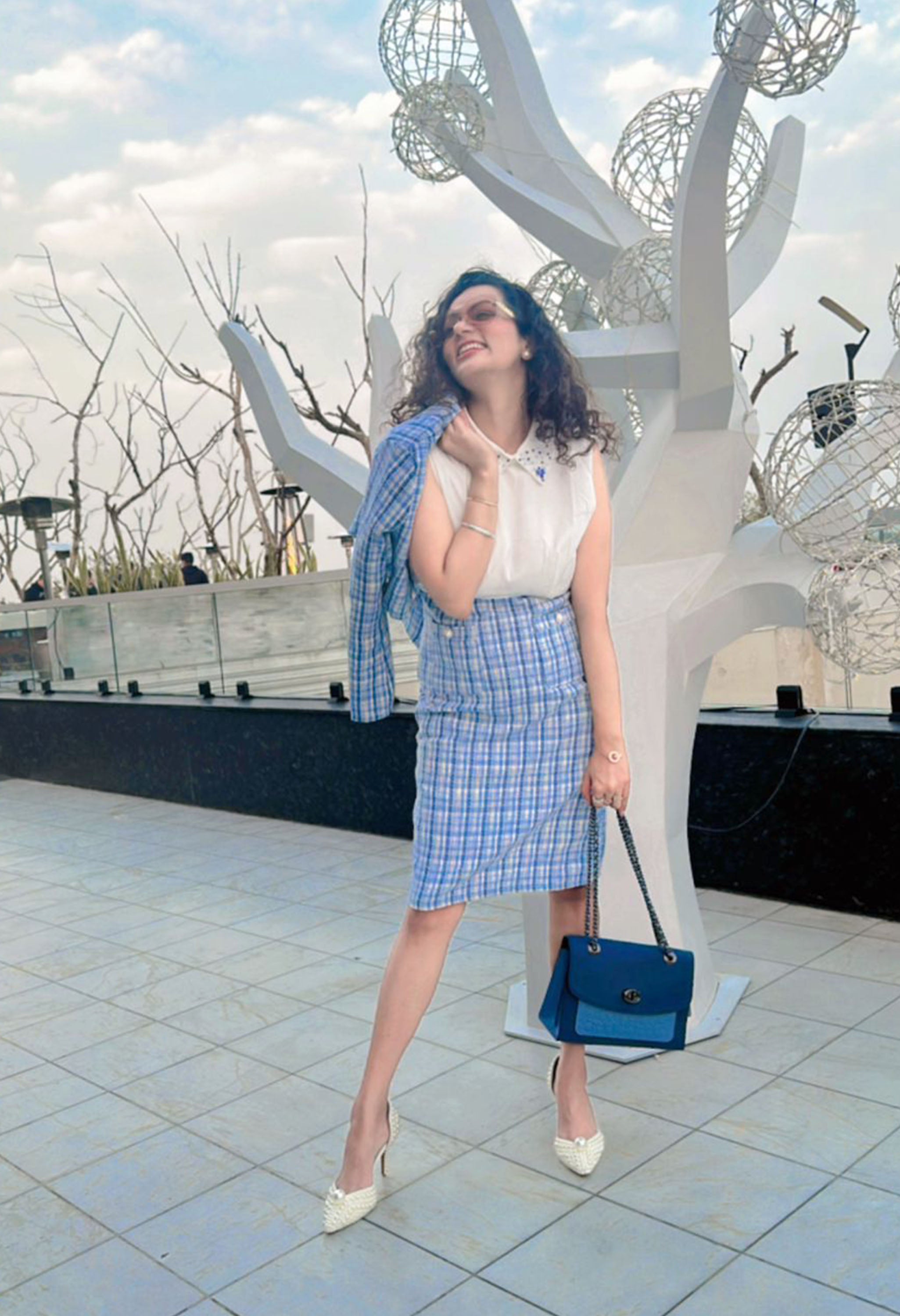 Maila Plaid Tweed Two-Piece Formal Dress with Blazer