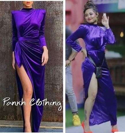 Pankh Soli High Sexy Slit Ruched Velvet Party Wear Maxi Dress