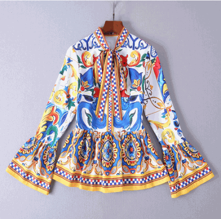 Pankh Avy Women Flare Sleeve Bow O Neck Print Blouse Casual Pants Women 2 Piece Sets