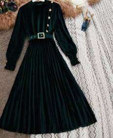 Pankh Claire Pleated Velvet Dress
