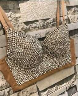 Women New Bright Night Rhinestone Gaga Bustier Corset Blouse