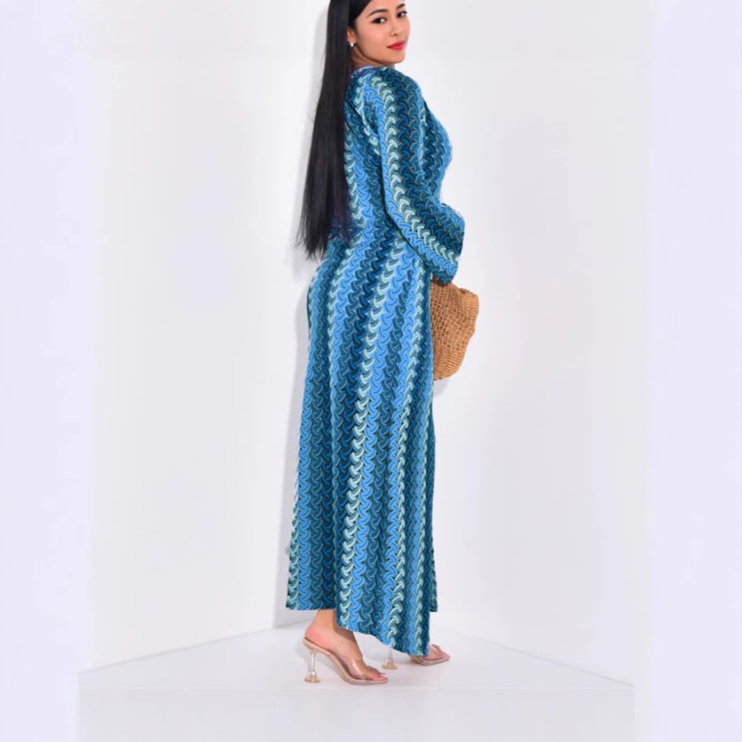 Pankh Primrose Crochet Colorful Long Sleeve V Neck Beach Wear Maxi Dress
