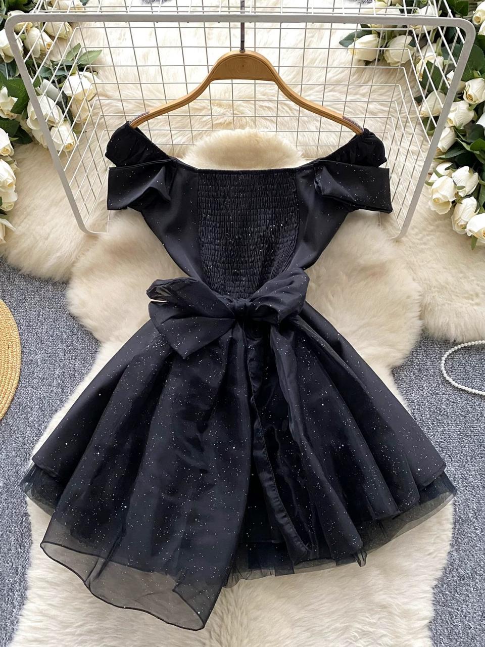 Pankh Elegant Glitter Off-Shoulder Party Waer Mini Dress