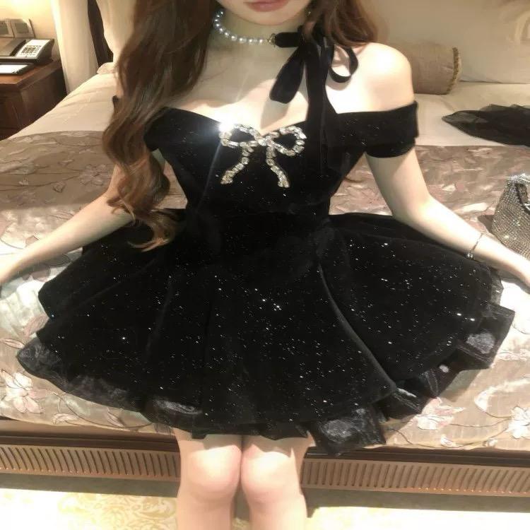 Pankh Elegant Glitter Off-Shoulder Party Waer Mini Dress