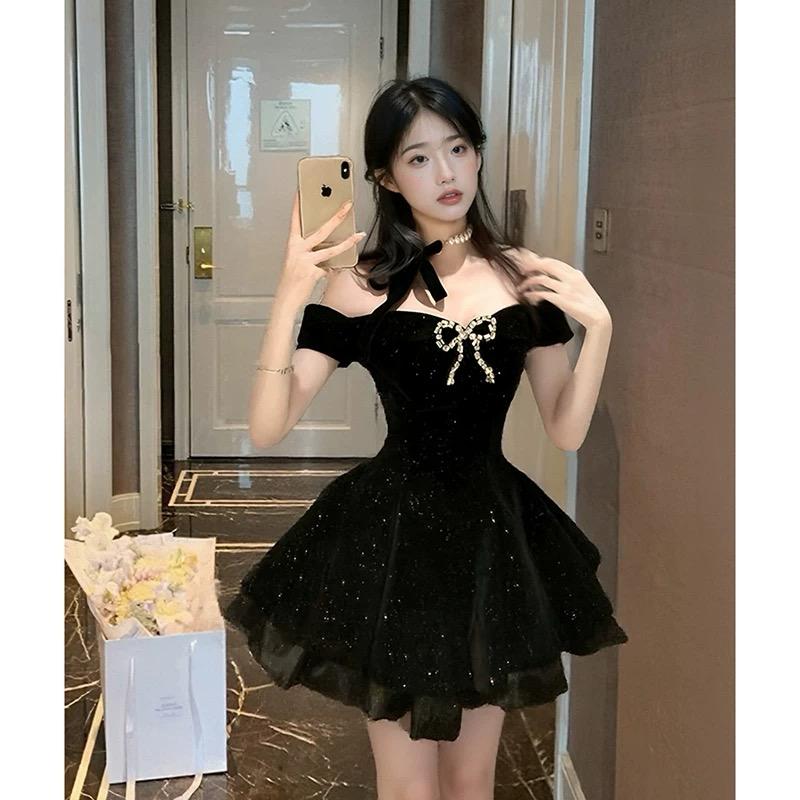 Pankh Elegant Glitter Off-Shoulder Party Waer Mini Dress