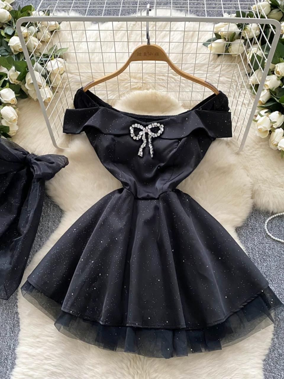 Pankh Elegant Glitter Off-Shoulder Party Waer Mini Dress
