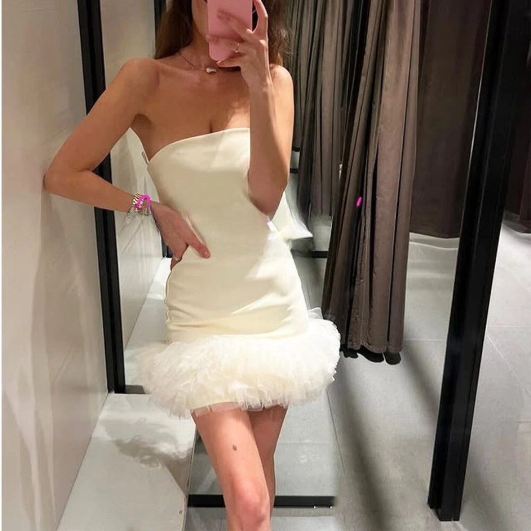 Pankh Lyra Fluffy Decoration Off Shoulder Short Dress