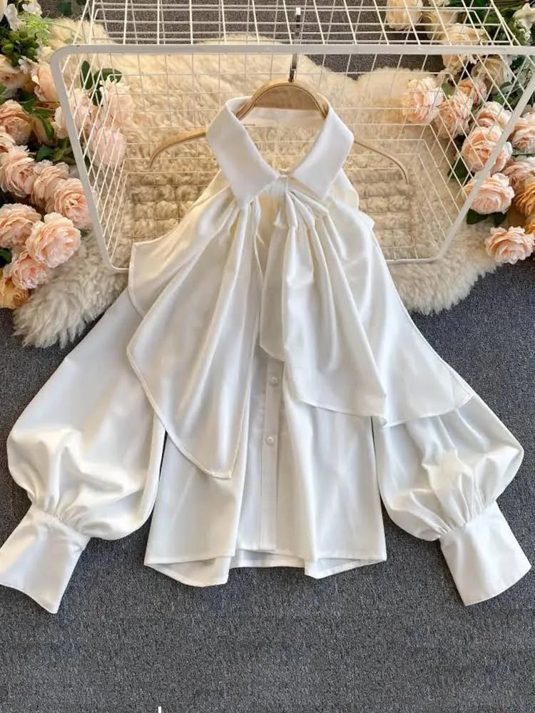 Zed Off Shoulder Loose Style Shirt with Detachable Huge Bow