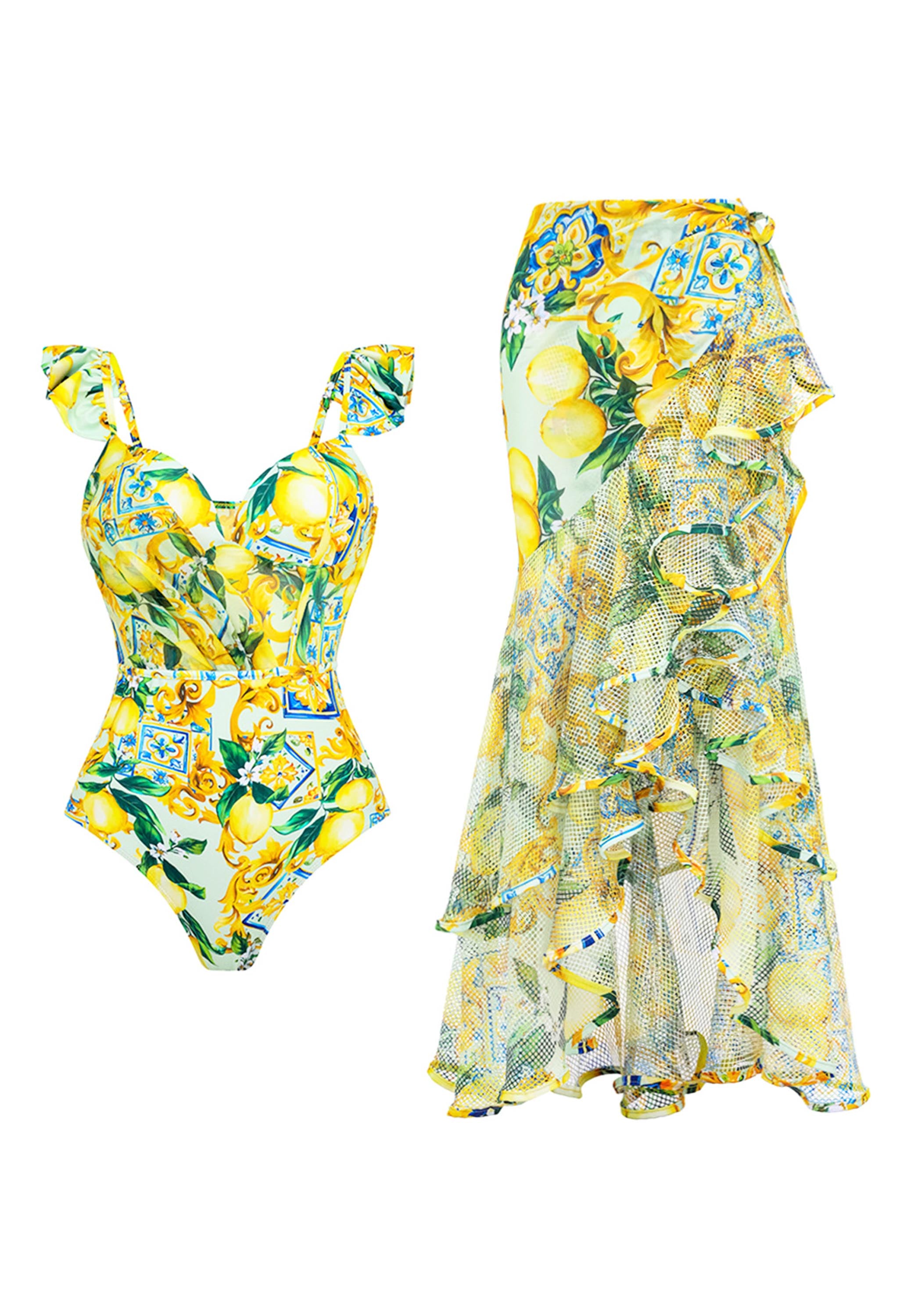 Pankh Bowie Lemon Swimsuit with Ruffled Skirt