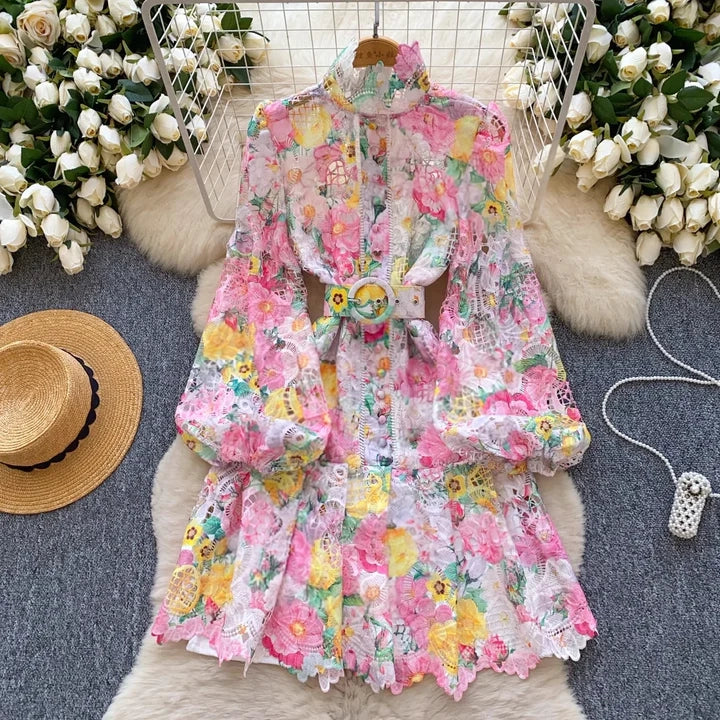Pankh Anessa Floral Printed Crochet Inner Dress With Belt