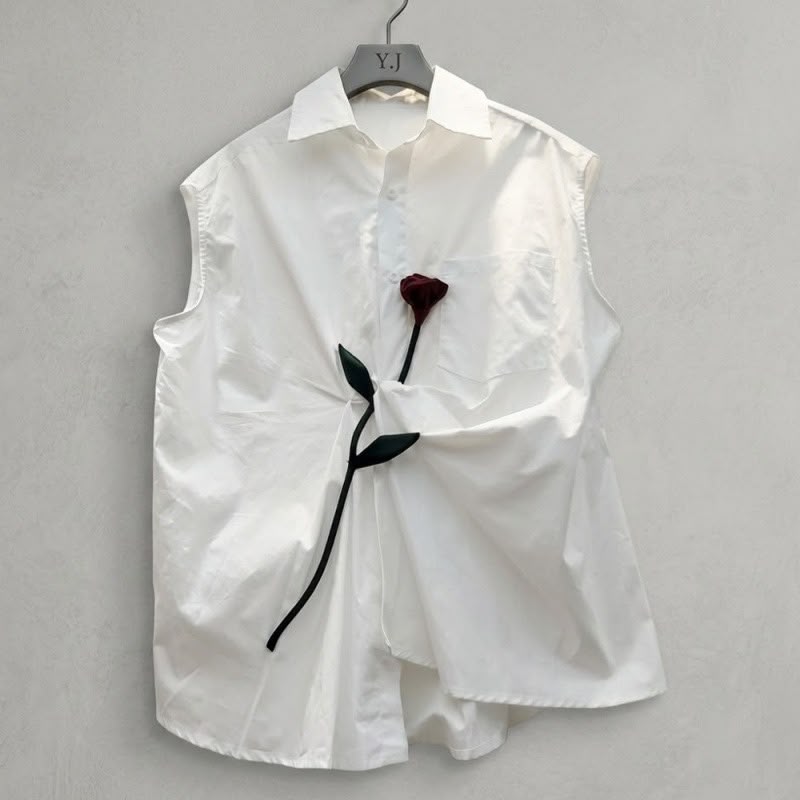 Pankh Cihan Cotton Poplin 3D Hand-Shaped Rose Twisted Knot Drape  Shirt