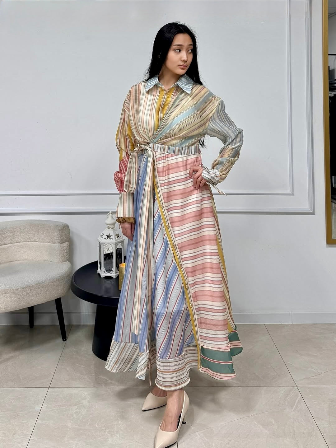 Pankh Jancy Abstract Striped Maxi Dress