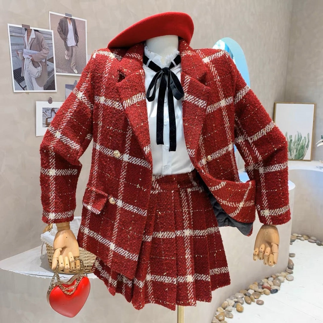 Pankh Ruika Woolen Luxury Plaid Blazer and Skirt Set