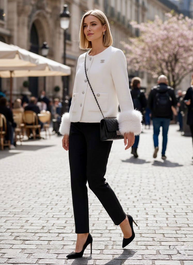 Pankh Bub Woolen Blazer Fur Coat with Brooch