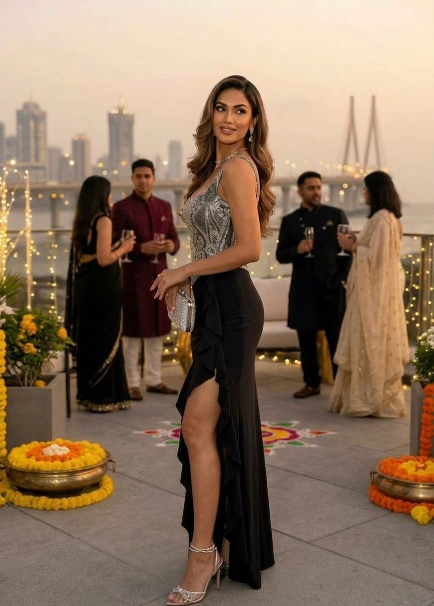 Haynah Sequin Top & Frilled Maxi Skirt Set