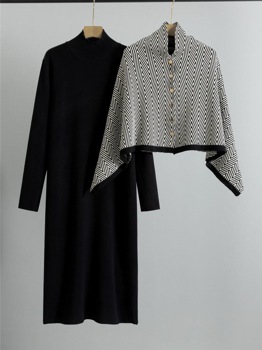 Pankh Koneddy Knit Wool Long Dress with Multiway Cape