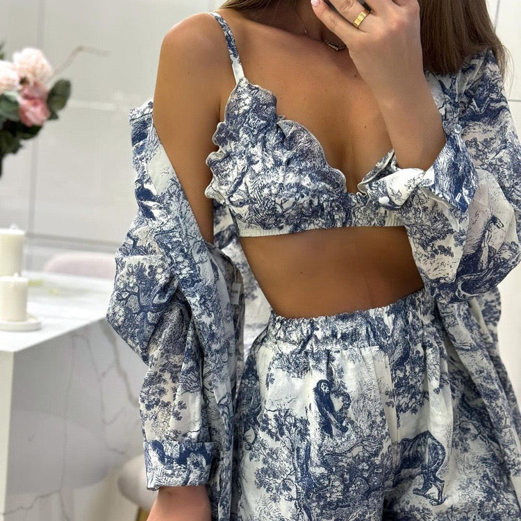 Pankh Klay 3 Piece Bralette Shirt and Shorts Resort Wear Set