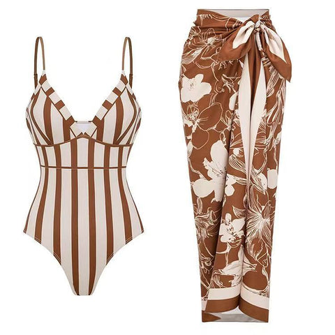 Pankh Hokin Contrast Monokini and Sarong Set