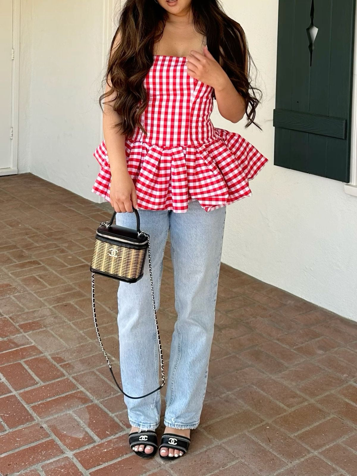 Pankh Luxe Hassa Tube Neck Balloon Gingham Top