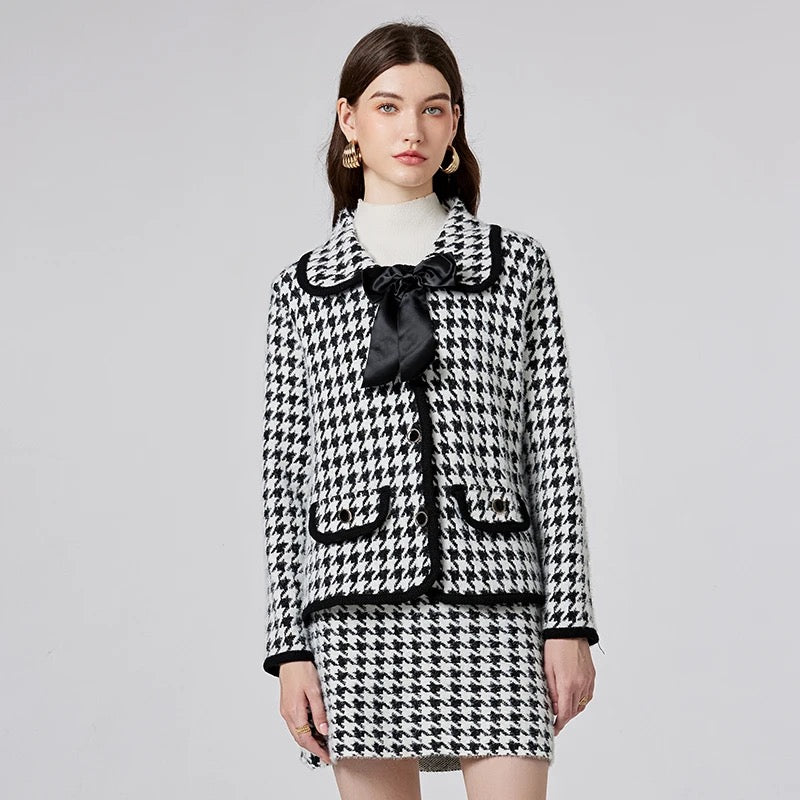 Pankh Alice Houndstooth Soft Wool Blazer and Skirt Set (Bow not included)