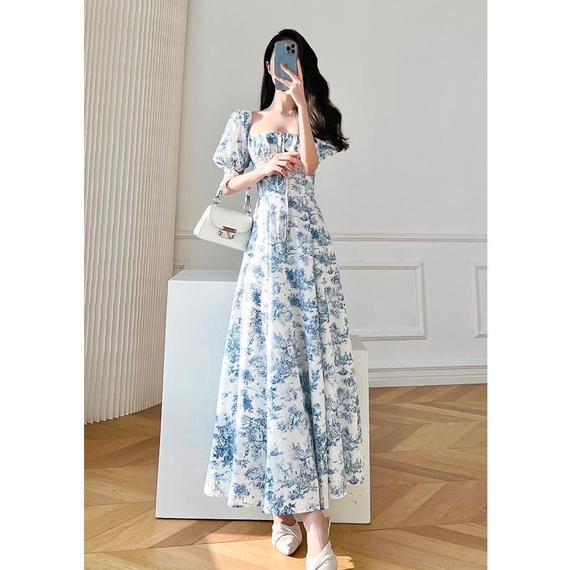 Pankh Cotton Suzia Floral Square Collar Puff Sleeve Dress