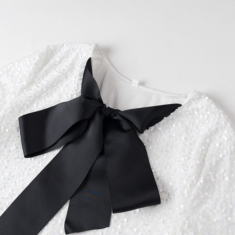 Pankh Ceren Bow Tie Up  Sequin Long Sleeve Party Dress