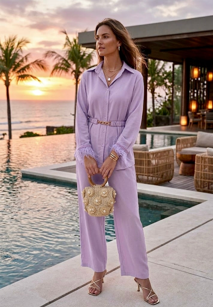 Pankh Efic Premium Satin Feather Sleeve Coord Set With Belt