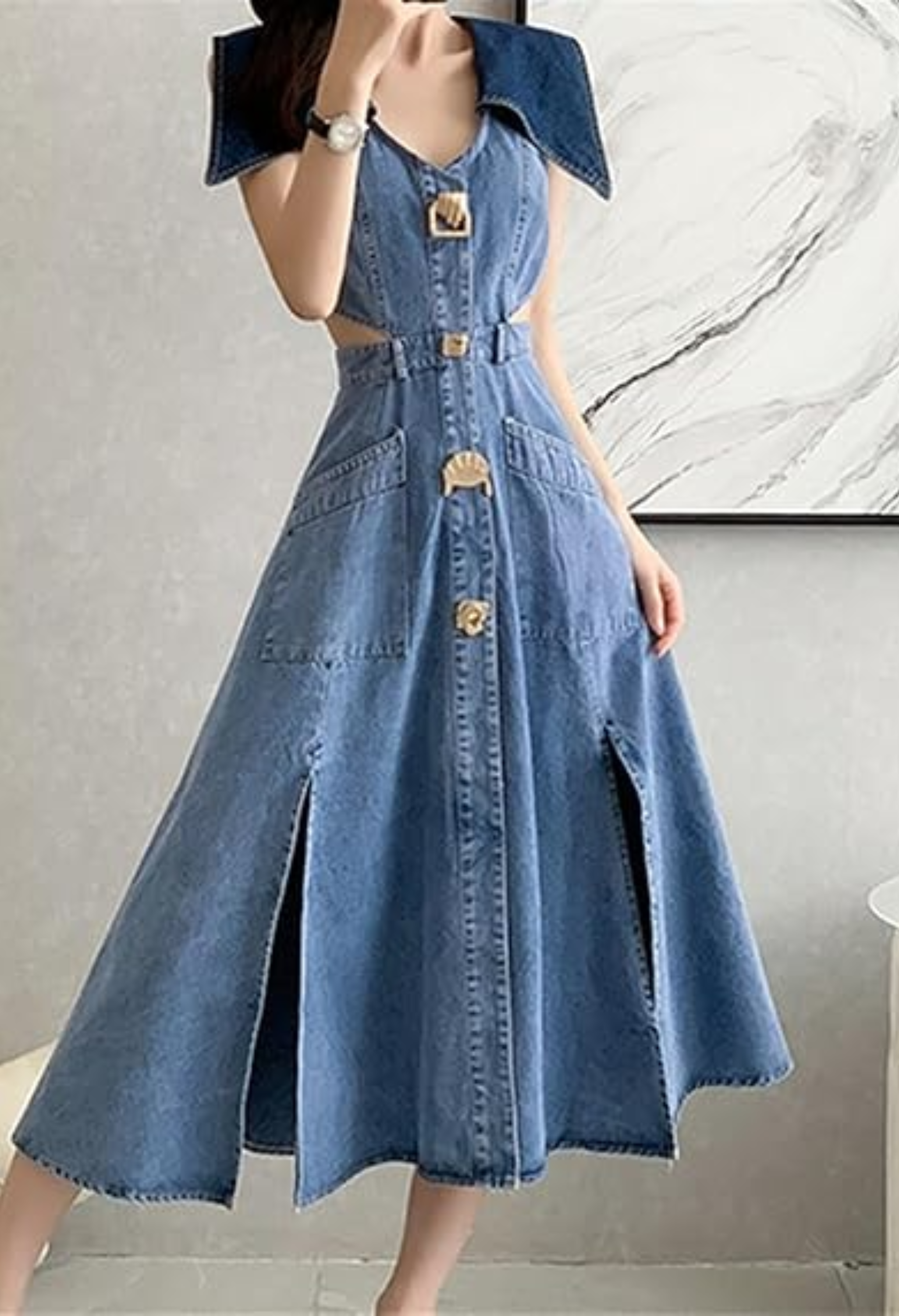 Pankh Turf Elegant Flared Sleeveless Denim Dress