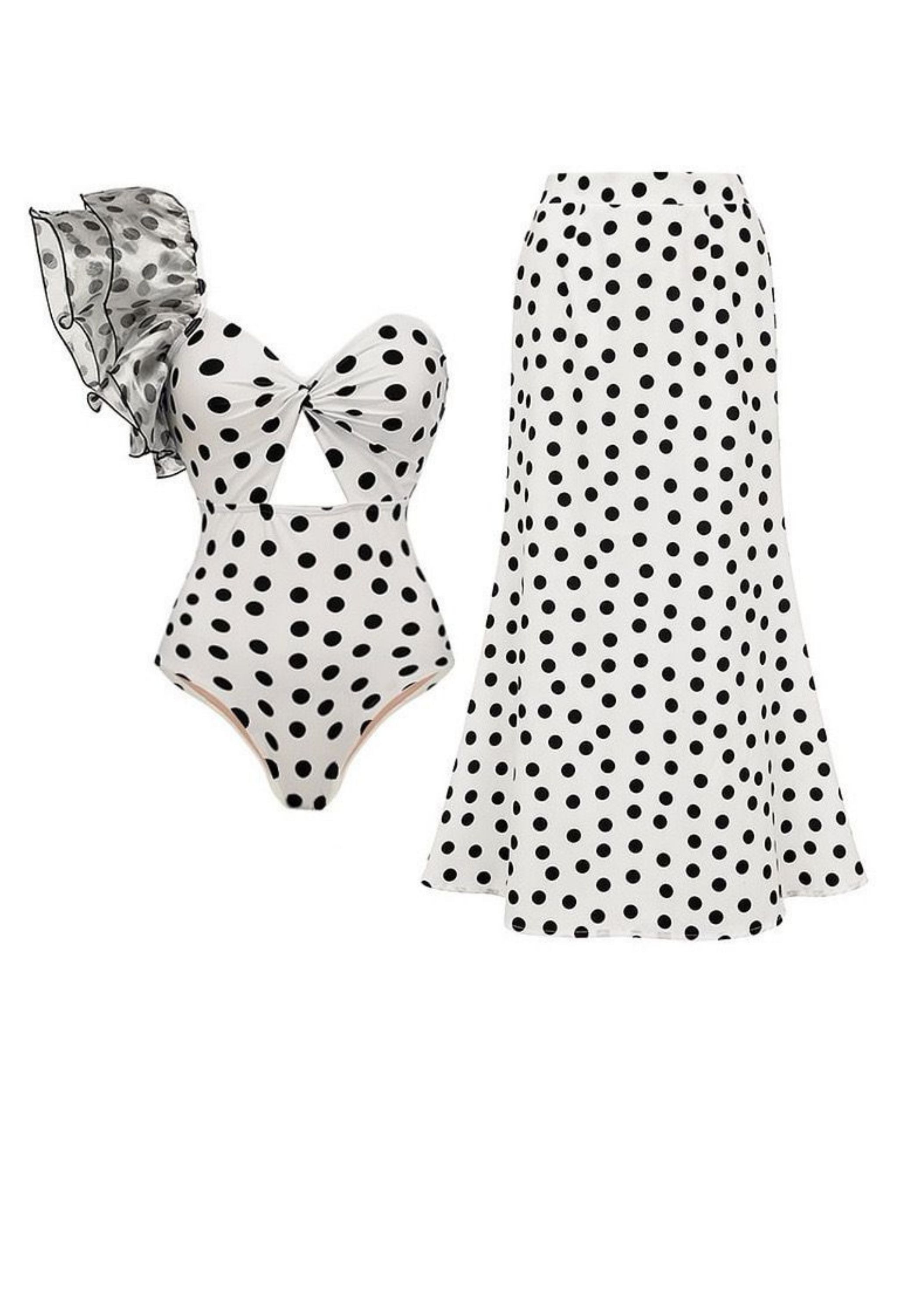 Pankh Sierra Dots Ruffle Swimsuit/Bodysuit and Skirt