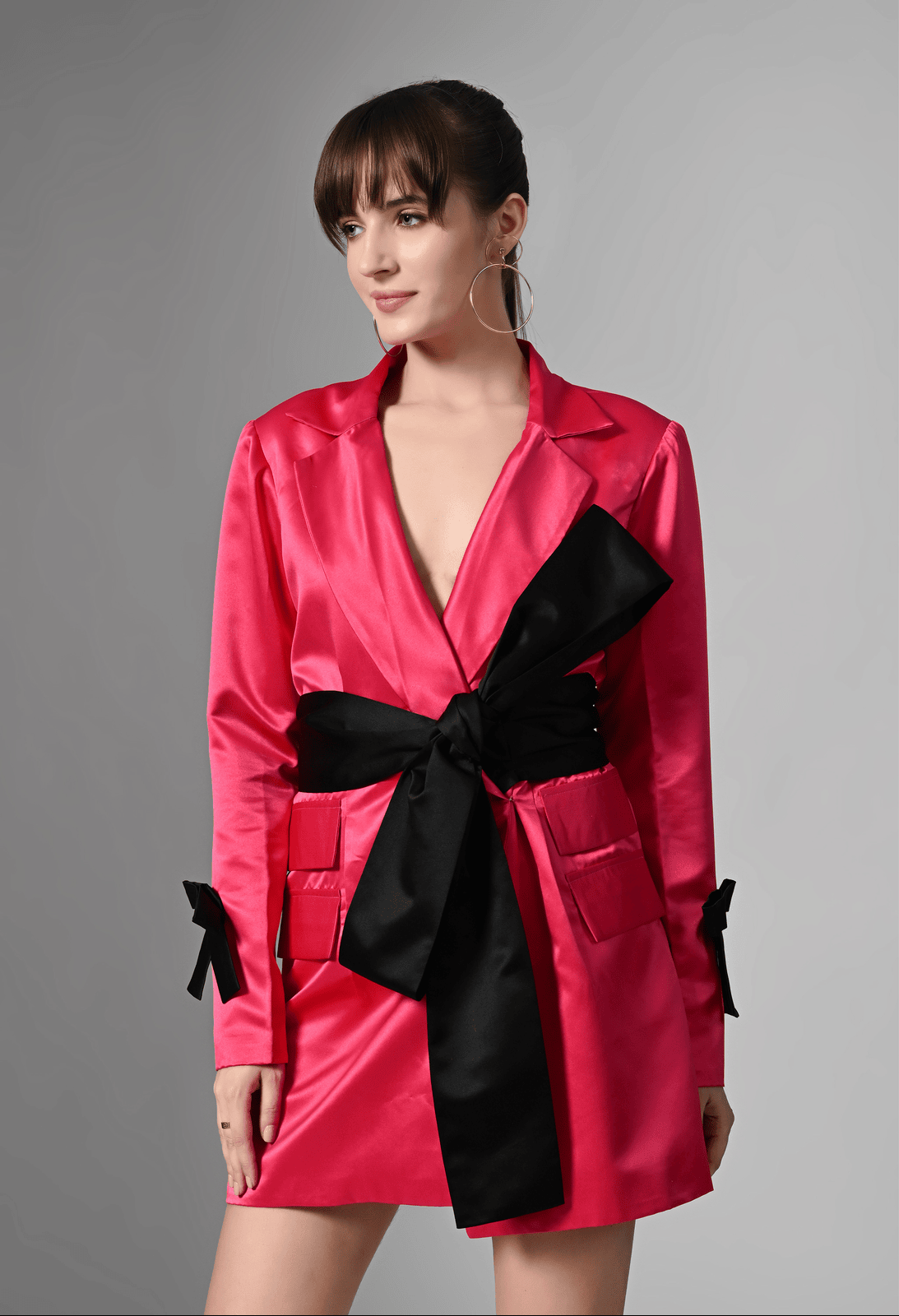 Pankh Scarlette Pink & Black Blazer Dress With Bow