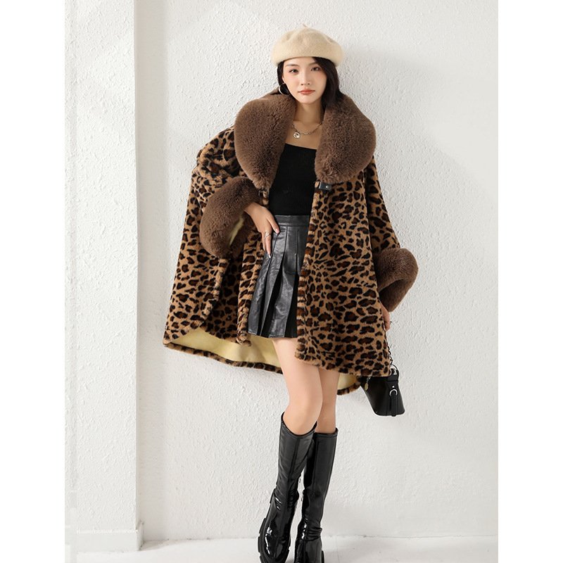 Pankh Bleza Leopard Fur Cape Coat