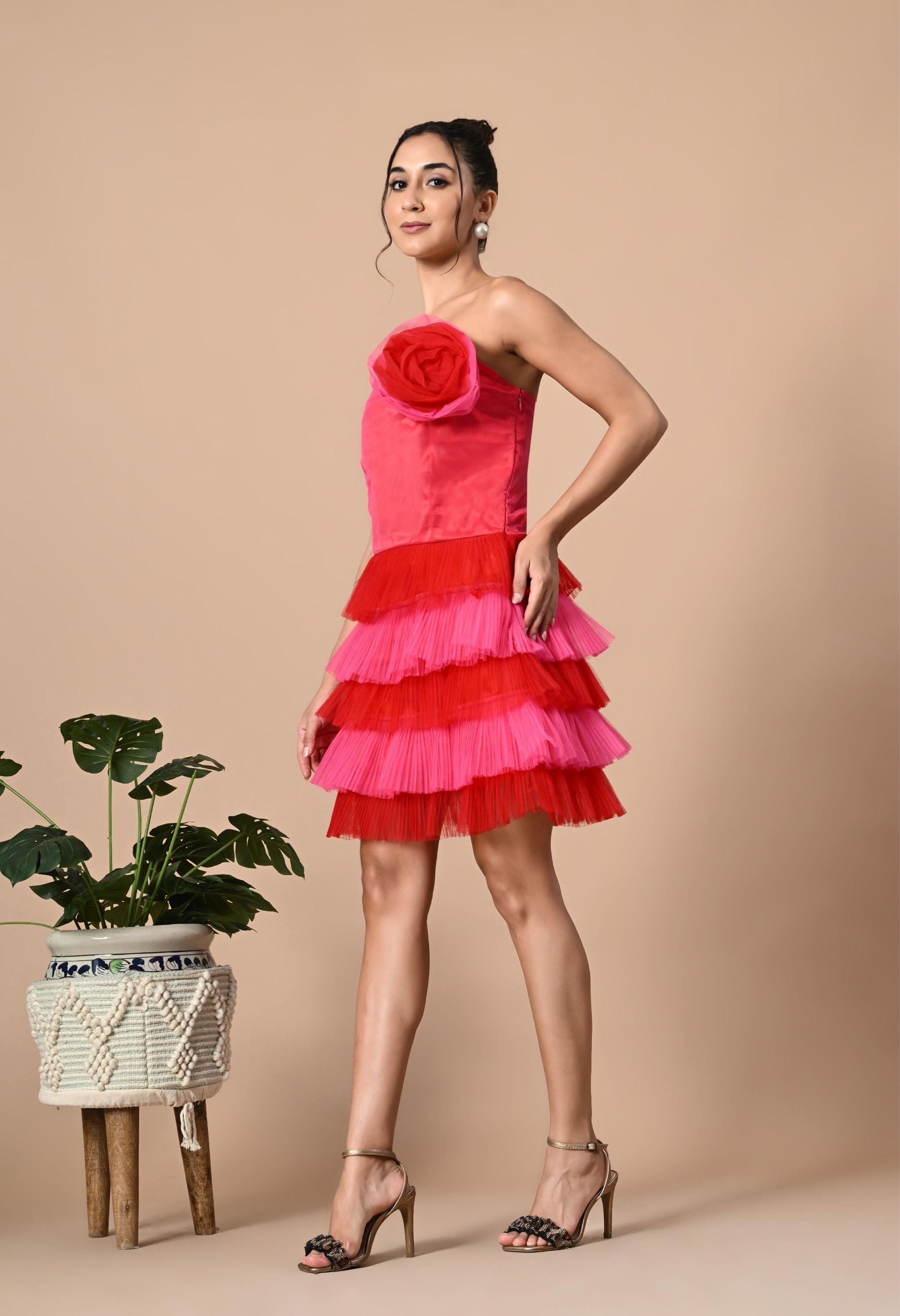 Pankh Rosette Tiered Ruffle Dress