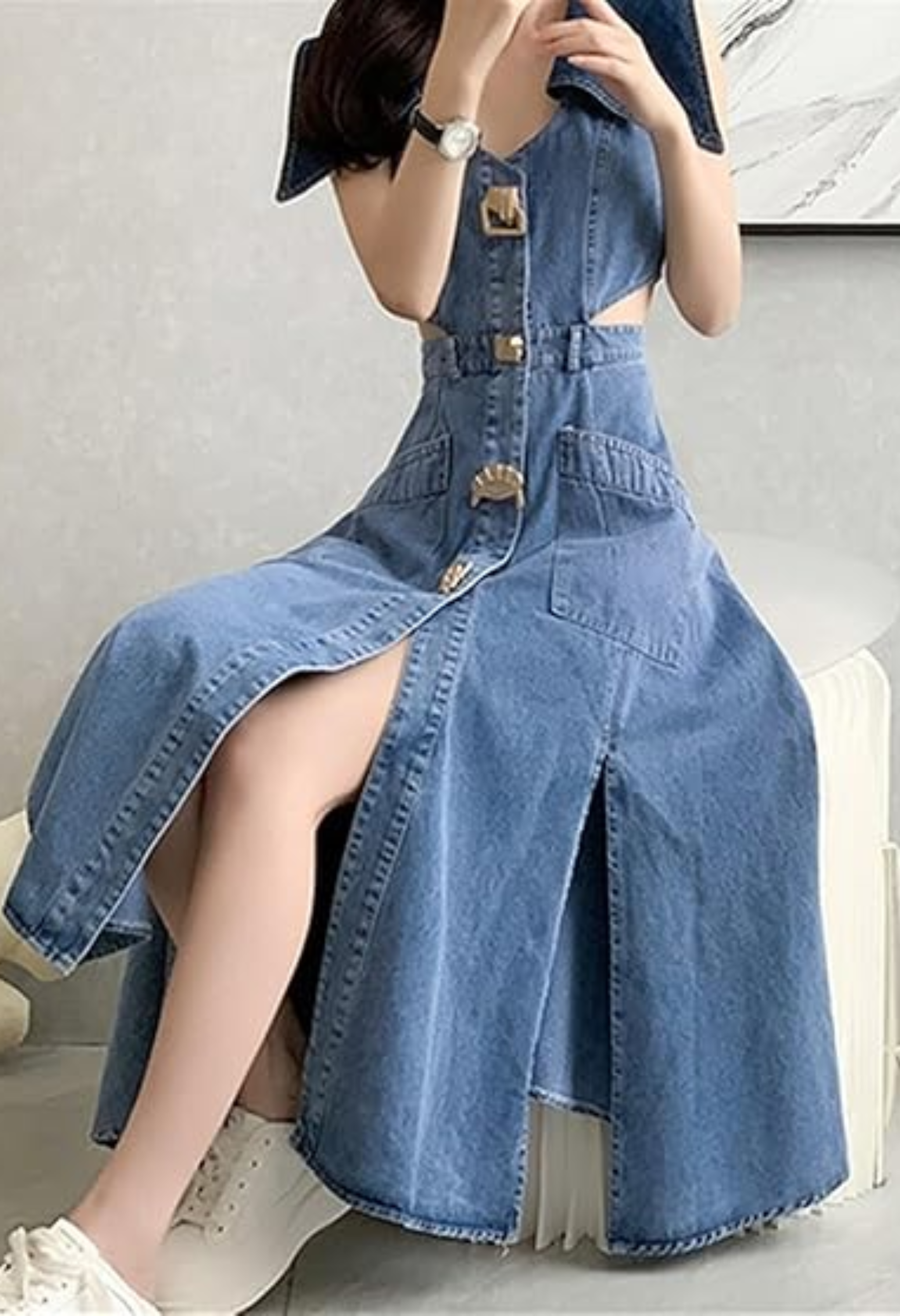 Pankh Turf Elegant Flared Sleeveless Denim Dress