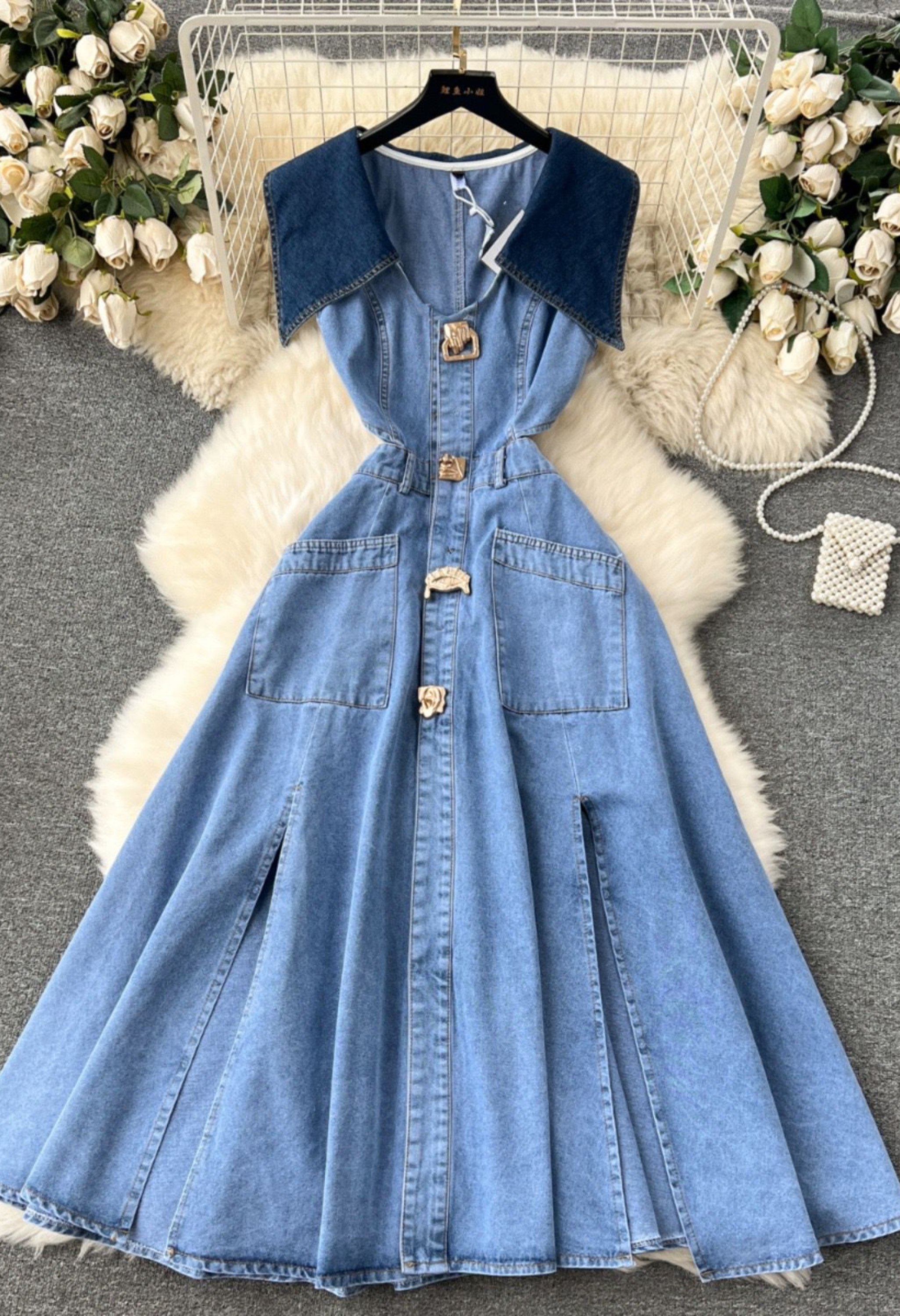 Pankh Turf Elegant Flared Sleeveless Denim Dress