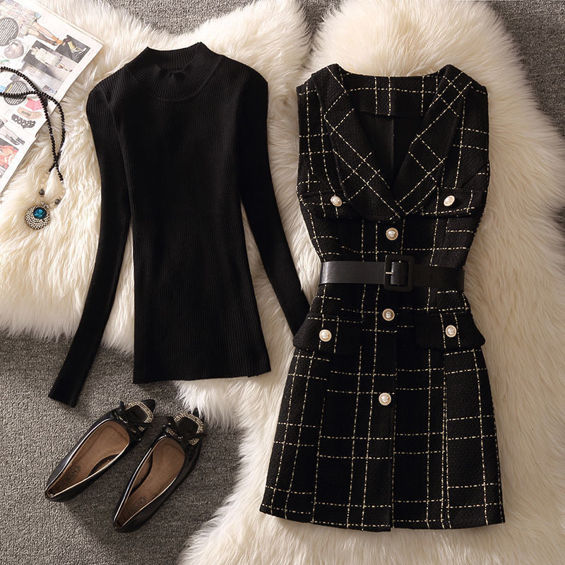 Pankh Rome Tweed Jacket and Knit Top Set (Belt Not Included)