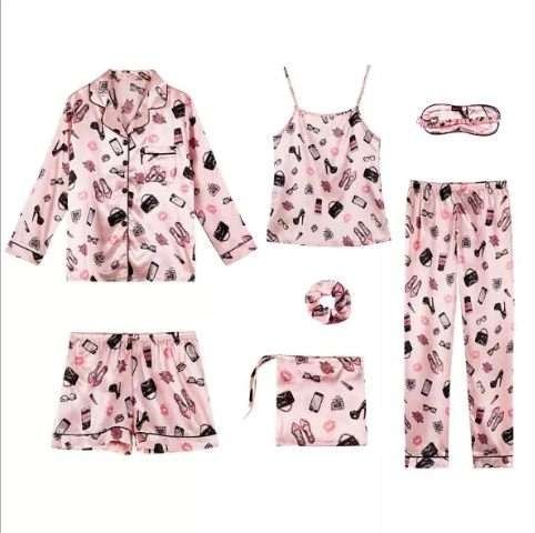 Lola fashion and kisses 7 piece satin Night wear nightsuit set