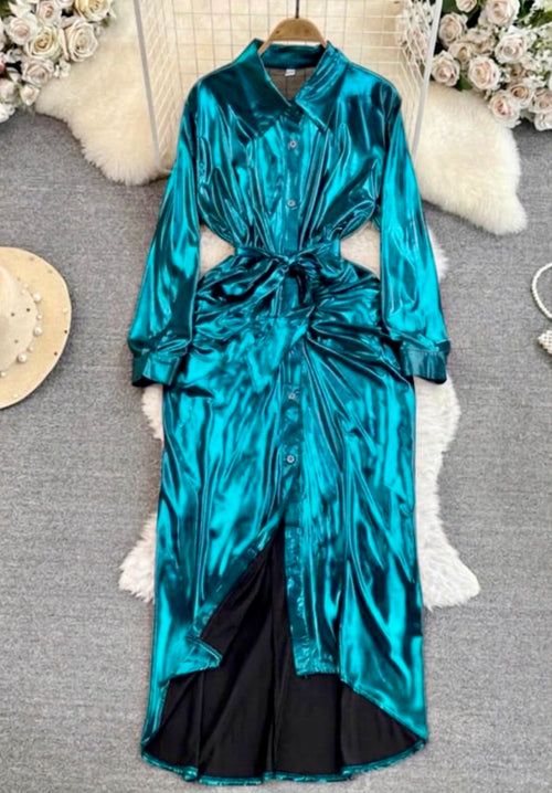 Pankh Elliana Shimmer Party Wear Metallic Shirt Dress