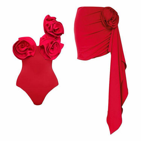 Pankh Asel Bodycon Rose Monokini & Skirt Swimsuit