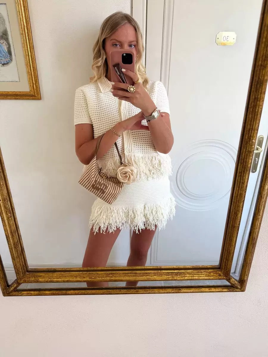 Pankh Lake Crochet And Tassel Shirt and Skirt Coord Set