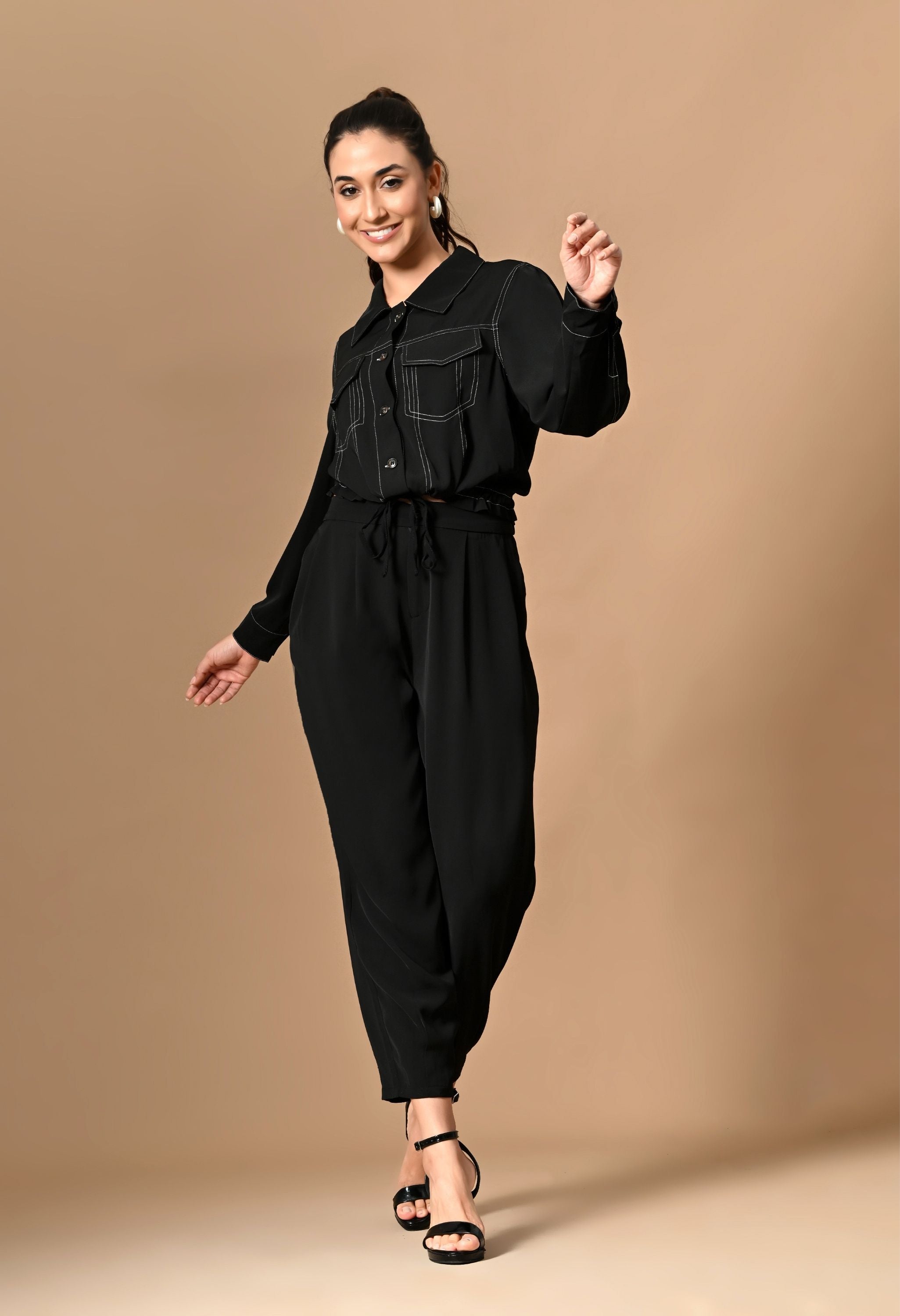 Pankh Darik Crop Shirt And Jogger Style Pant Set