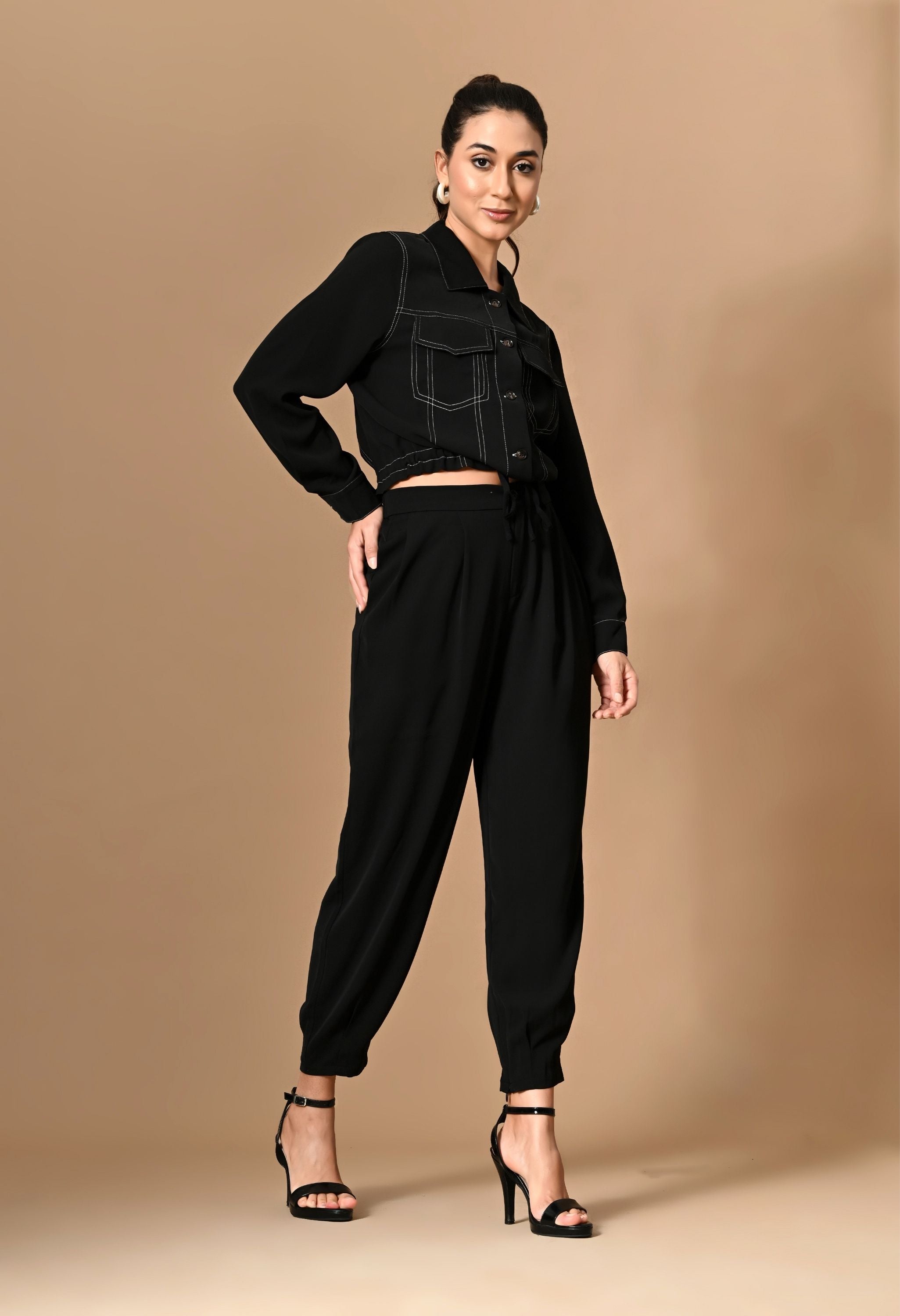 Pankh Darik Crop Shirt And Jogger Style Pant Set