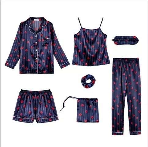 Lola fashion and kisses 7 piece satin Night wear nightsuit set