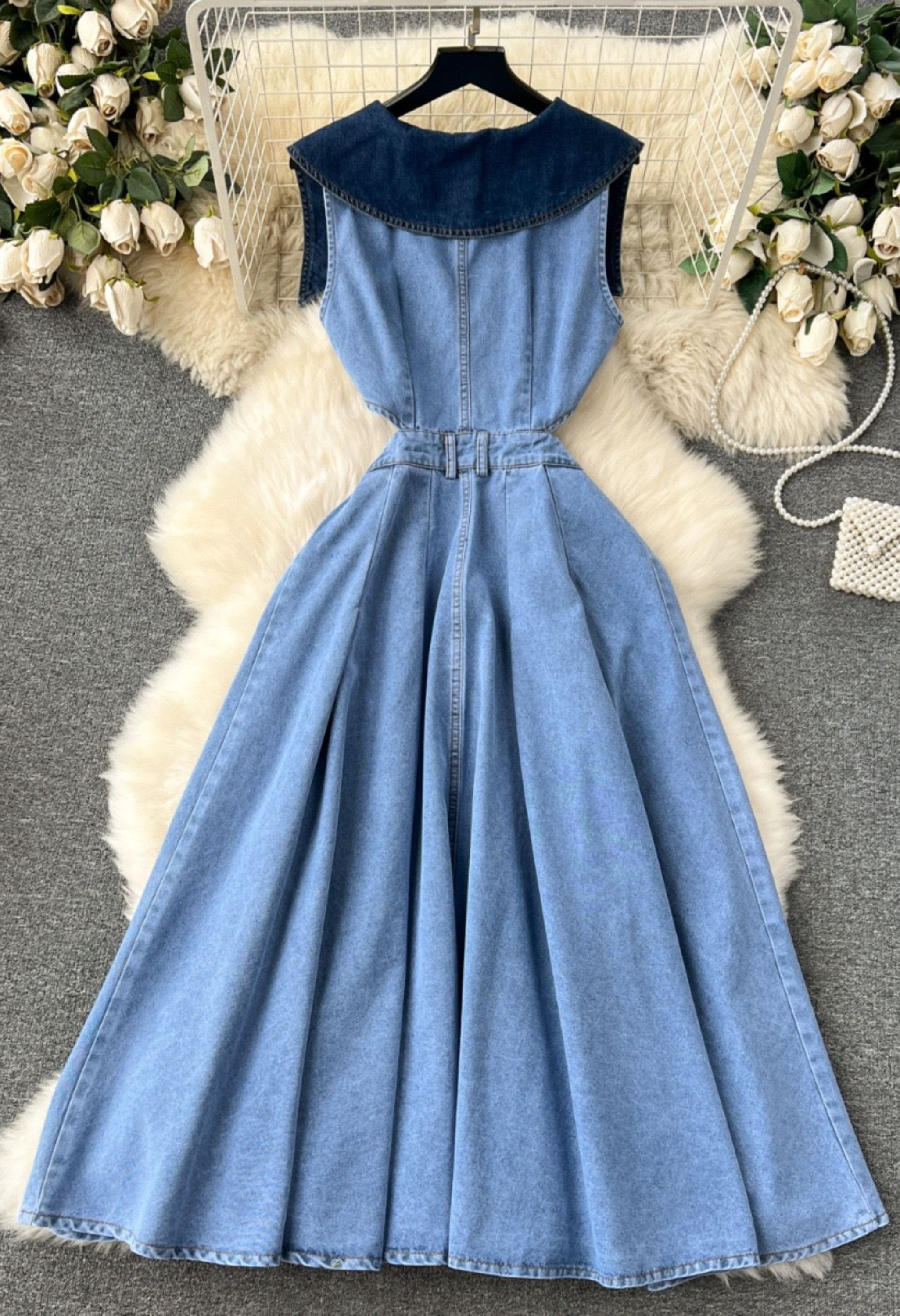 Pankh Turf Elegant Flared Sleeveless Denim Dress