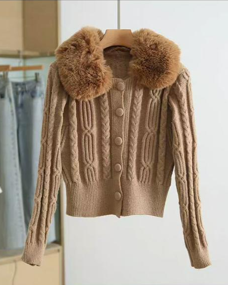 Pankh Hemanti Cardigan Sweater Top With Detachable Fur Collar