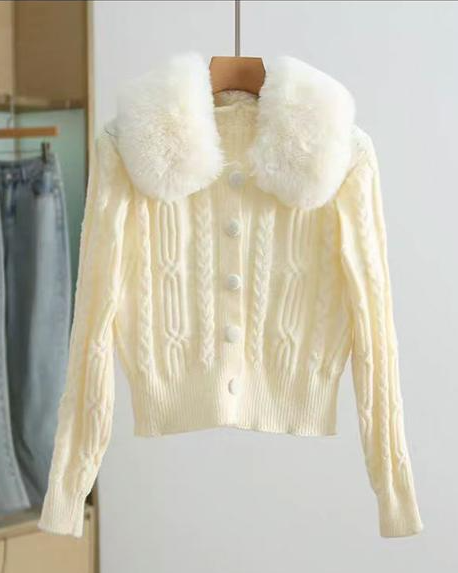 Pankh Hemanti Cardigan Sweater Top With Detachable Fur Collar