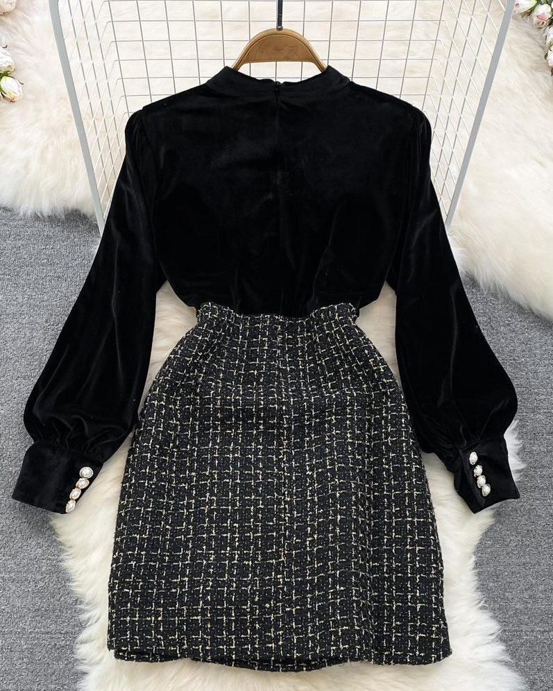 Miso Tweed & Velvet Dress